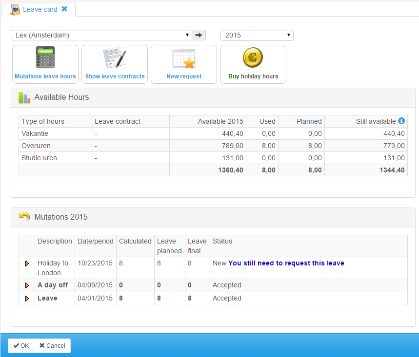 Advanced leave card system with automatic calculations